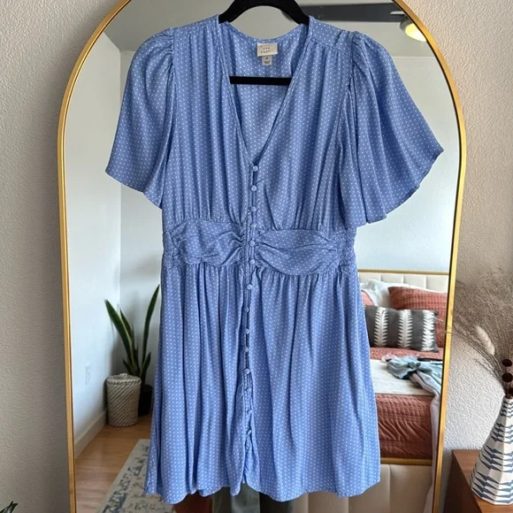 a new day | Dresses | Flutter Short Sleeve Printed Crepe Mini Dress A New  Day Bluewhite Polkadots | Poshmark